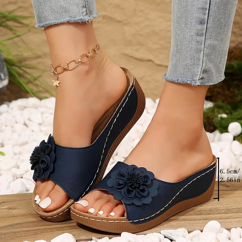 Amelia™ |Stylish Floral Floral Slip-On Wedge Sandals
